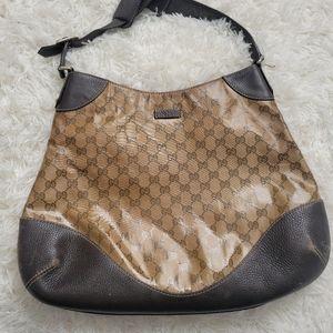 Gucci patent gg bag with leather